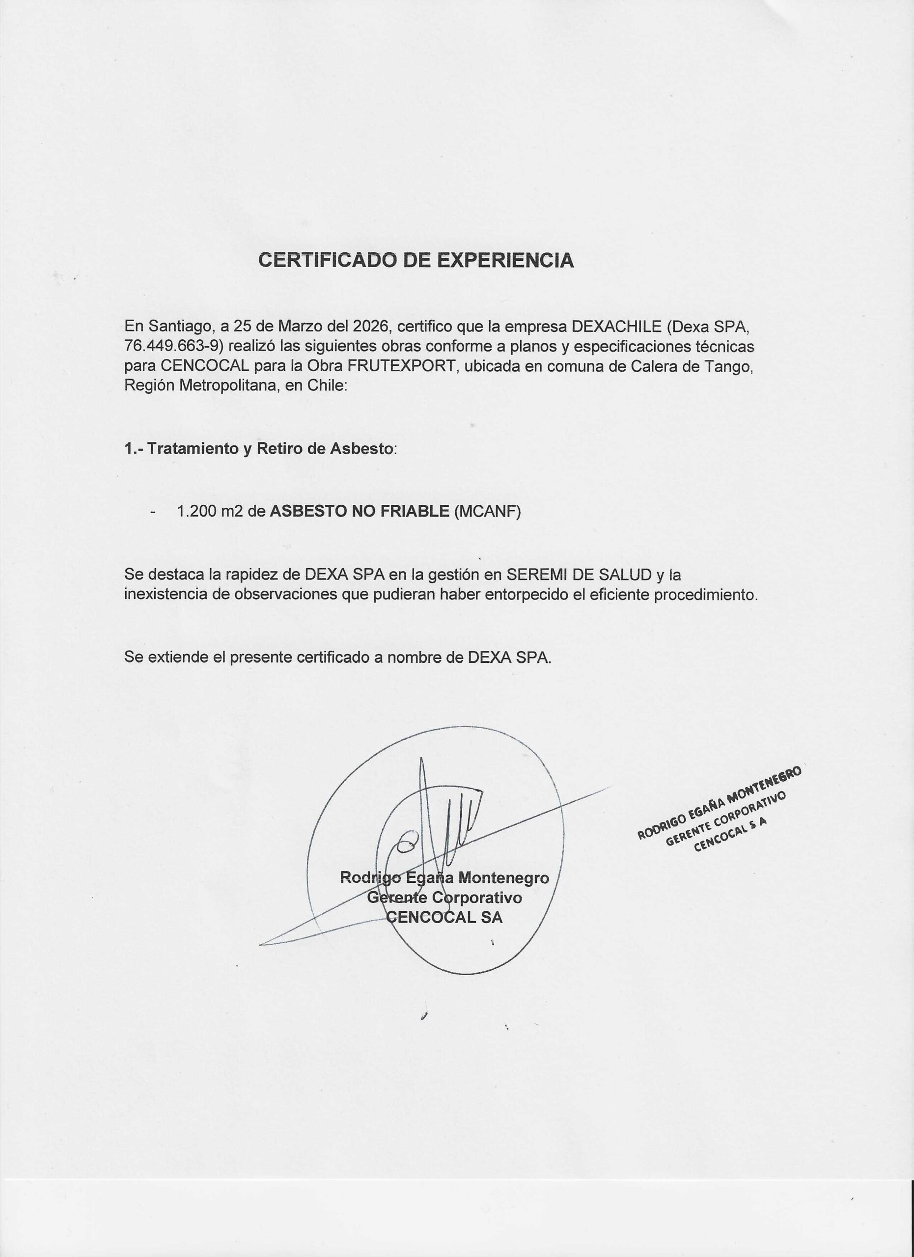 CERTIFICADO EXPERIENCIA ASBESTO CENCOCAL